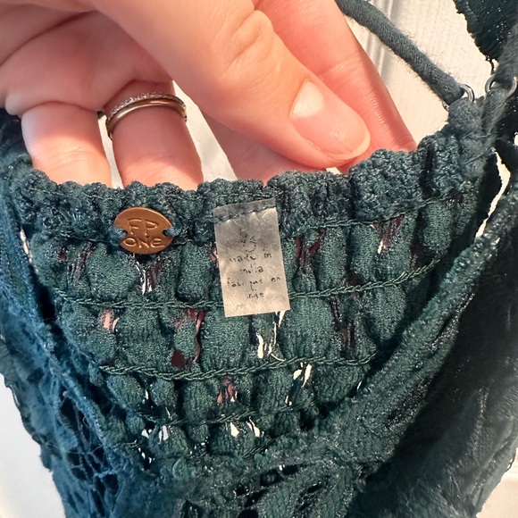 Free People Emerald Green Elegant Lace Trim Dress - Picture 3 of 3